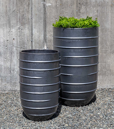 Campania International Glazed Pottery Logis Planter - (S/2) Urn/Planter Campania International Metal Grey Tall